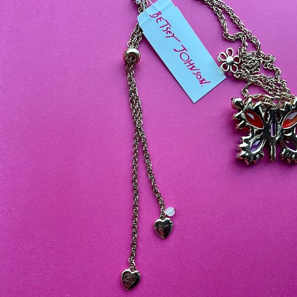 NWT Betsey Johnson Love Fest Rhinestone Butterfly Necklace Rainbow Multi - Picture 6 of 7